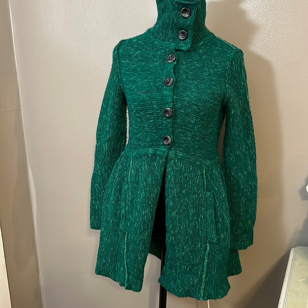 FREE PEOPLE Green Loch Raven Sweater Button Front Jacket Wool Blend Women’s XS